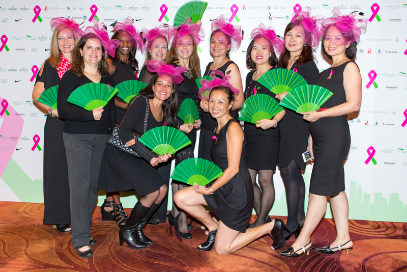 green fans and pink fascinators