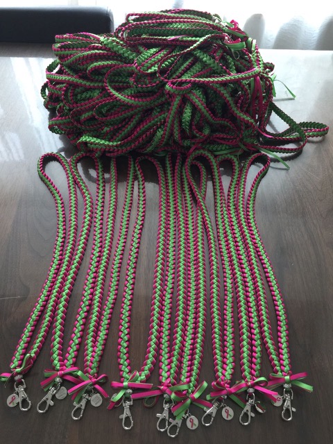 pink and green lanyards