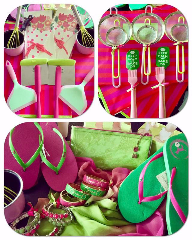 pink and green items